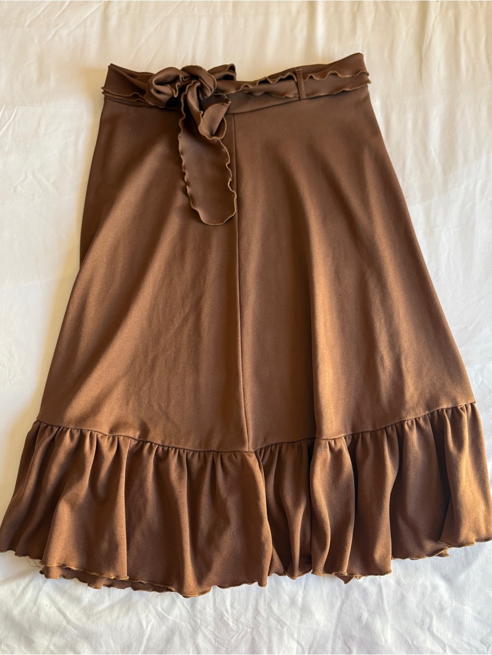 Brown Tie Ruffle Hem Midi Skirt Y2K Boho Cottagecore Fairycore Indie Prairie